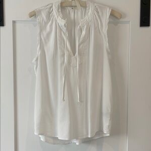 Cloth & Stone Shirred Frayed Sleeveless White Blouse with Neck ties, Size XS